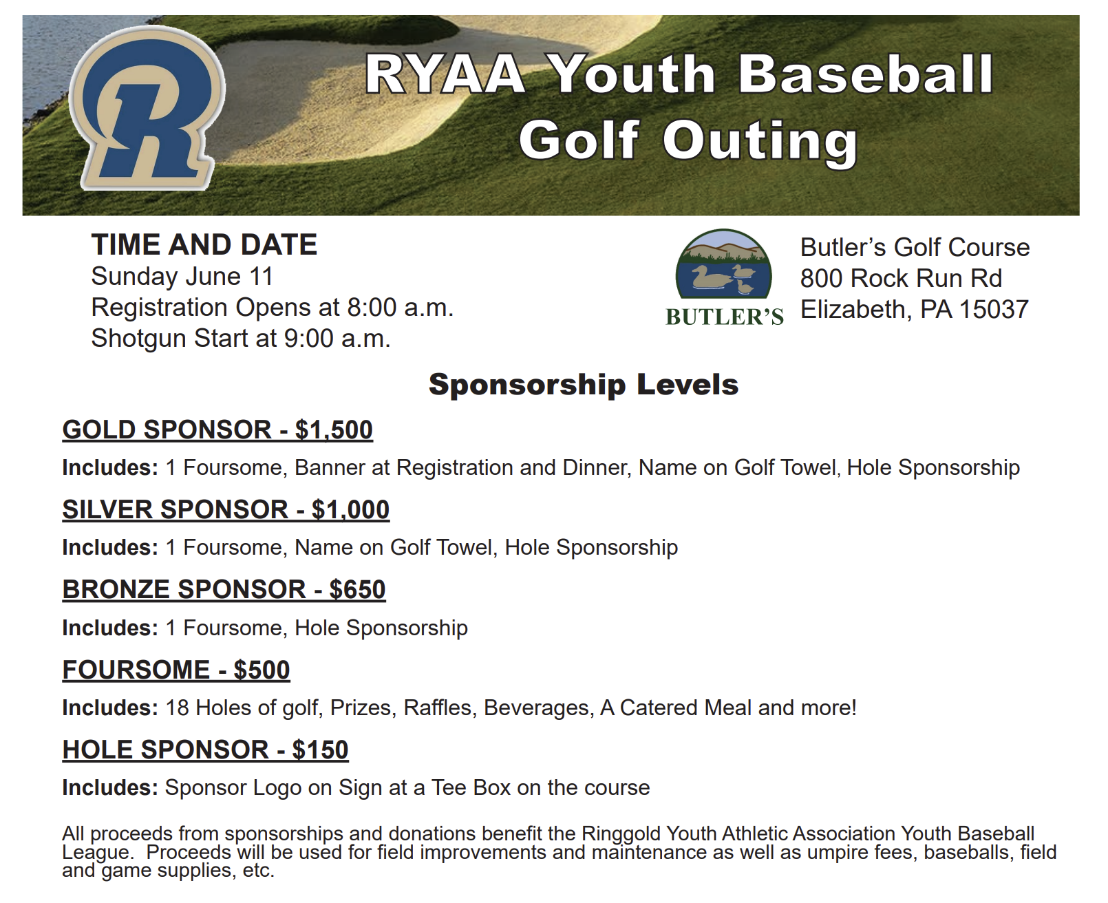 RYAA YOUTH BASEBALL GOLF OUTING