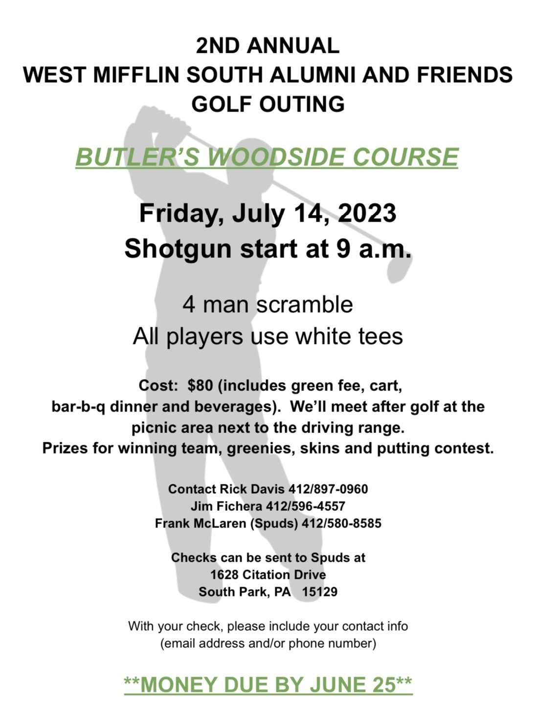 WEST MIFFLIN SOUTH ALUMNI & FRIENDS GOLF OUTING